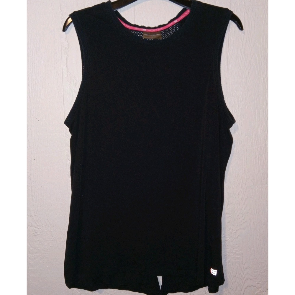 Tommy Hilfiger Sport Tank Top Women XL Black Mesh Back Split Hem Sleeveless